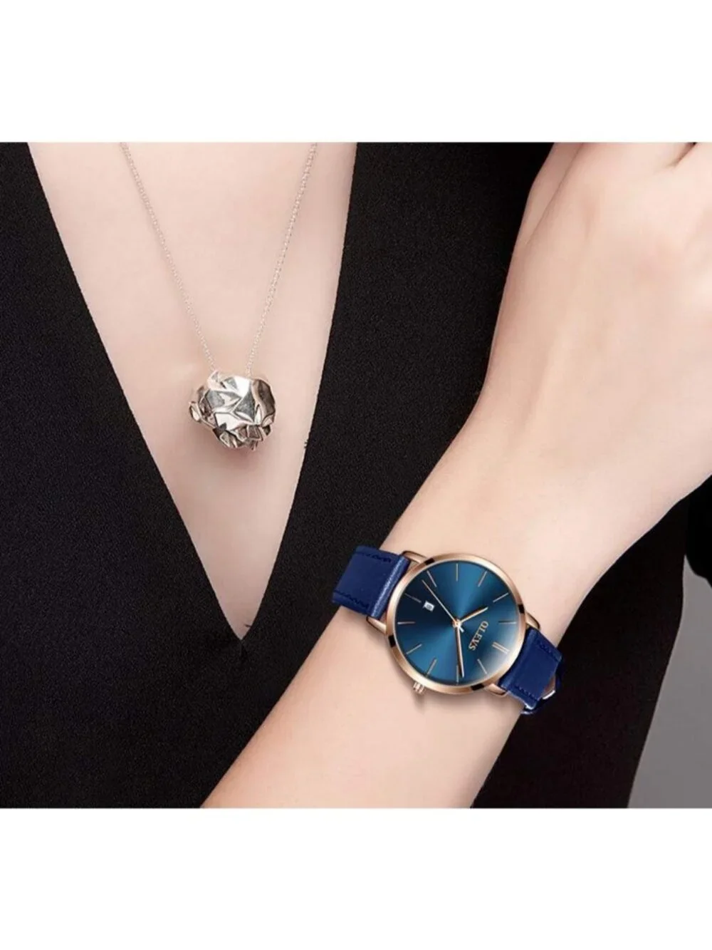 Women's Navy Blue dial & Rose Gold Bezel & Blue Band Classic Dress Wrist Watch